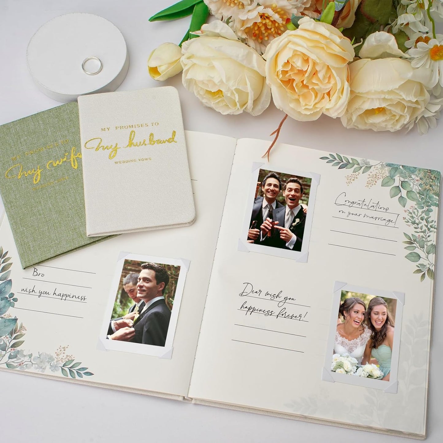 Vienrose Wedding Guest Book Set with 2 Vow Books and A Guest Book,Sign-in Book Personalized Linen Guestbook Polaroid Guest Book Wedding Reception Registry Book