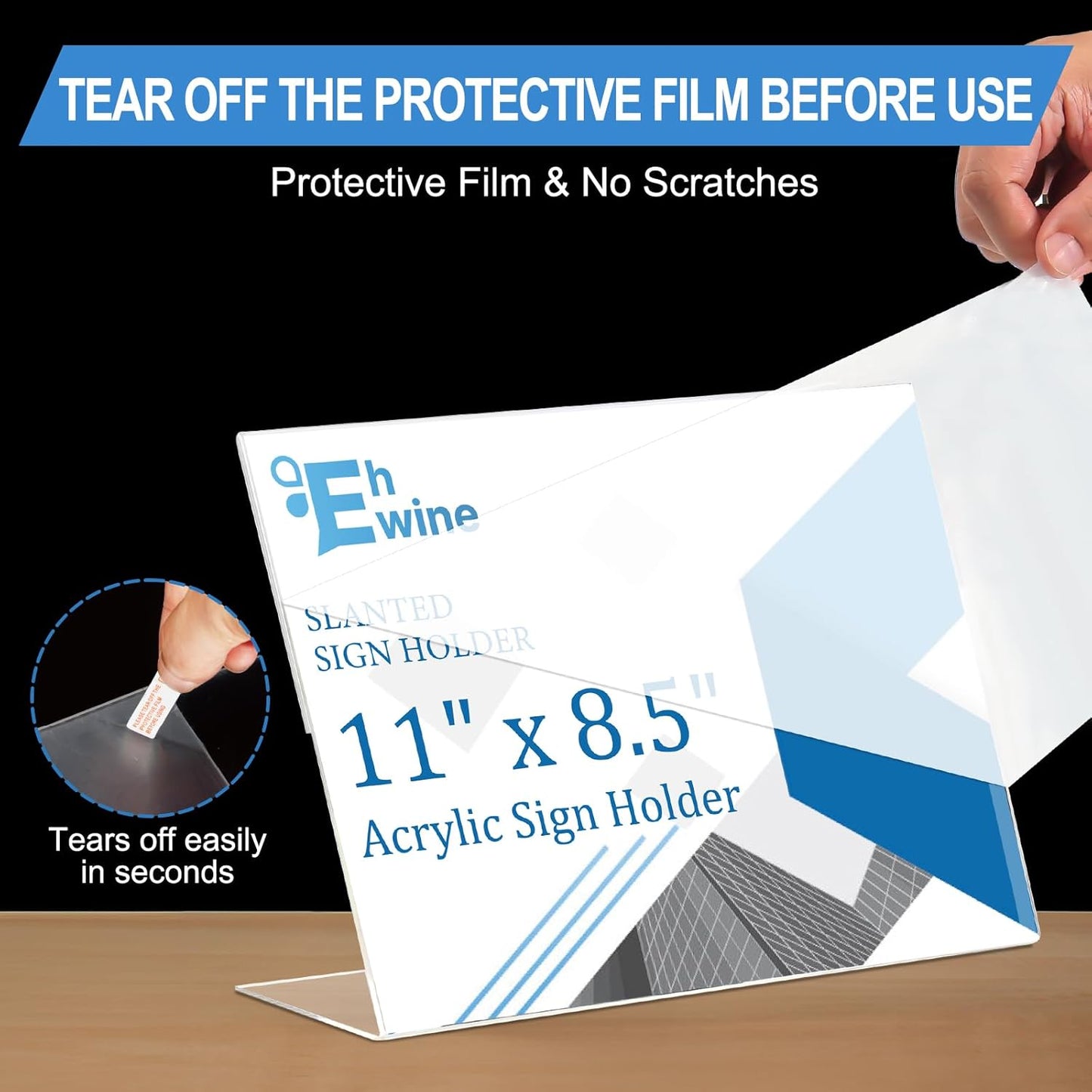 EHWINE 6 Pack 8.5 x 11 Acrylic Sign Holder Horizontal, Clear Plastic Signs Display Stand, Slanted Back Paper Holder Stand up Table Top Sign Holders Flyer Stand Frames for Office Business Store