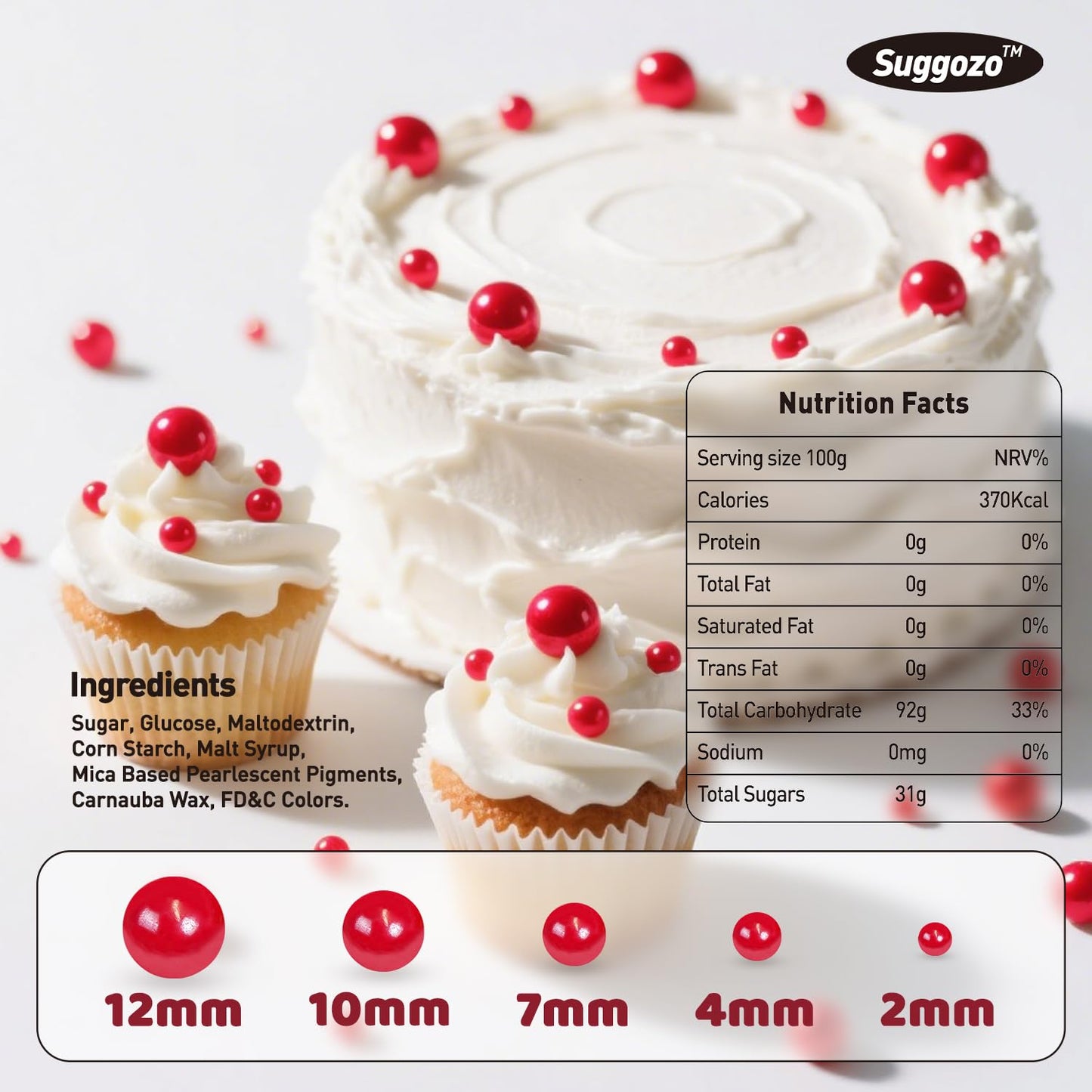 Edible Red Pearl Sprinkles, Red Pearls for Cake Decorating, Mix Size, Baking Edible Cake Decorations & Cupcake Toppers, Cookie Decoration, Wedding Party Chirstmas Supplies, 180g/6.35oz