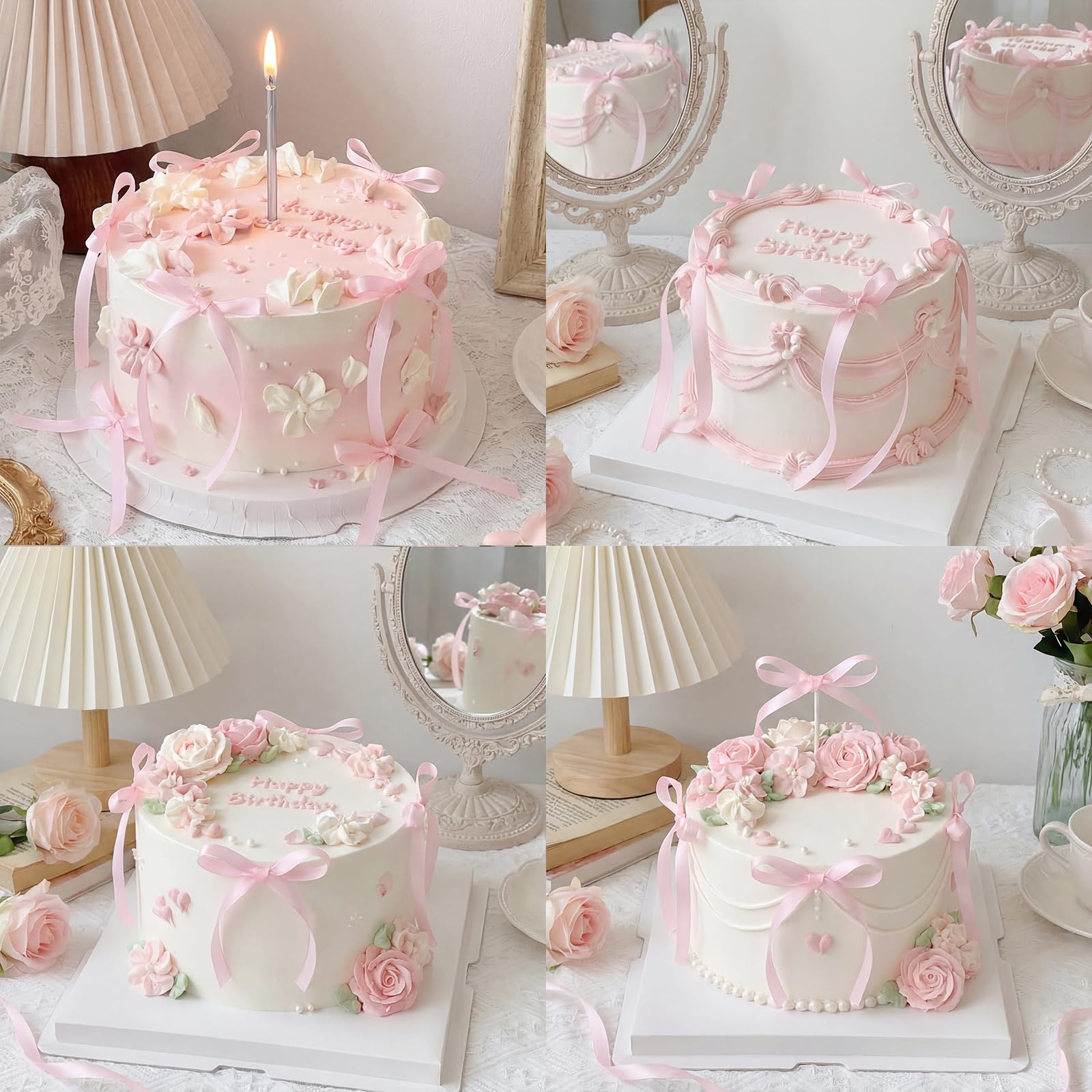 30 Pack Bow Cake Toppers Pink Ribbon Bows for Cake Back to School Decor
