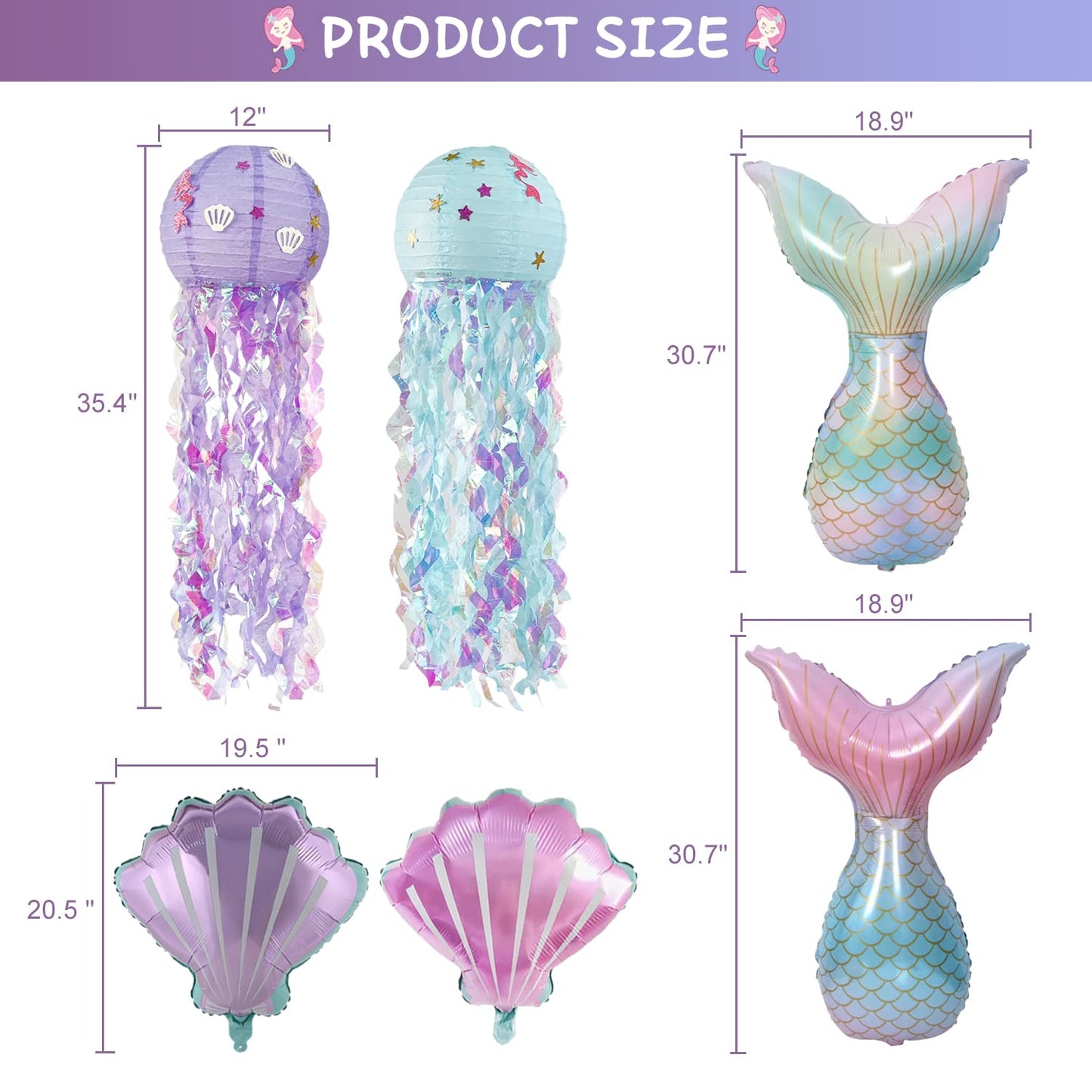 Mermaid Birthday Party Decorations Supplies Banner Tassel Garland Bubble Garland Hanging Jelly Fish