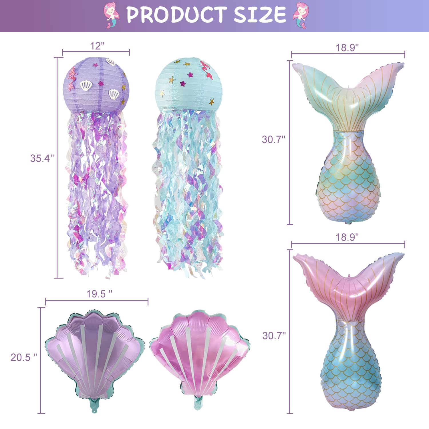 Mermaid Birthday Party Decorations Supplies Banner Tassel Garland Bubble Garland Hanging Jelly Fish