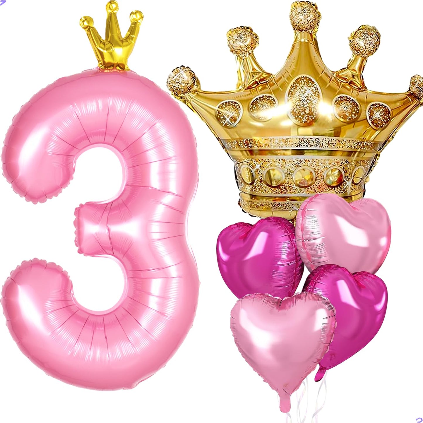 Princess 3rd Birthday Party Decorations, 40 inch Large Pink Crown 3 Balloon for Girls’ Princess