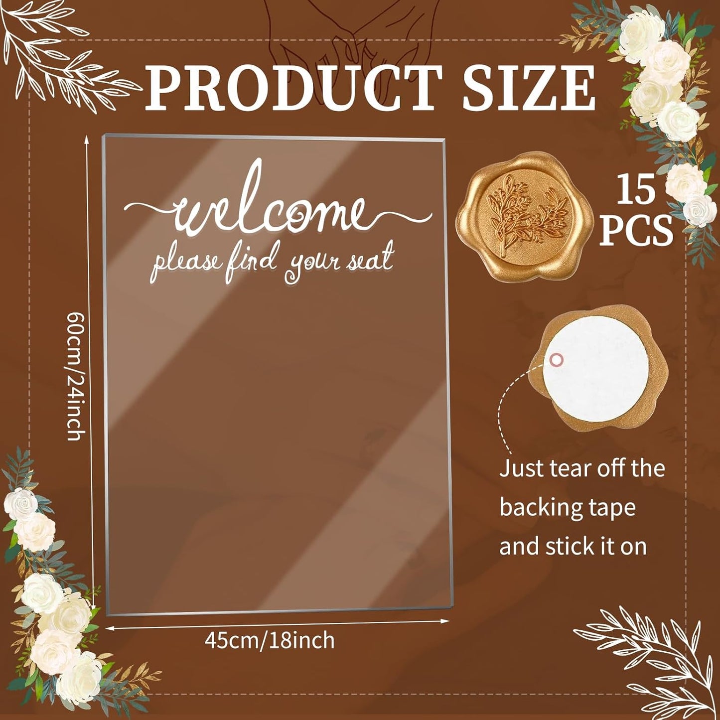 24x18 Inch Wedding Seating Chart Board Display with 15 Rose Wax Seal Stickers for Reception | Acrylic Welcome Please Find Your Seat Table Seating Chart Board Wedding Sign Display Decor