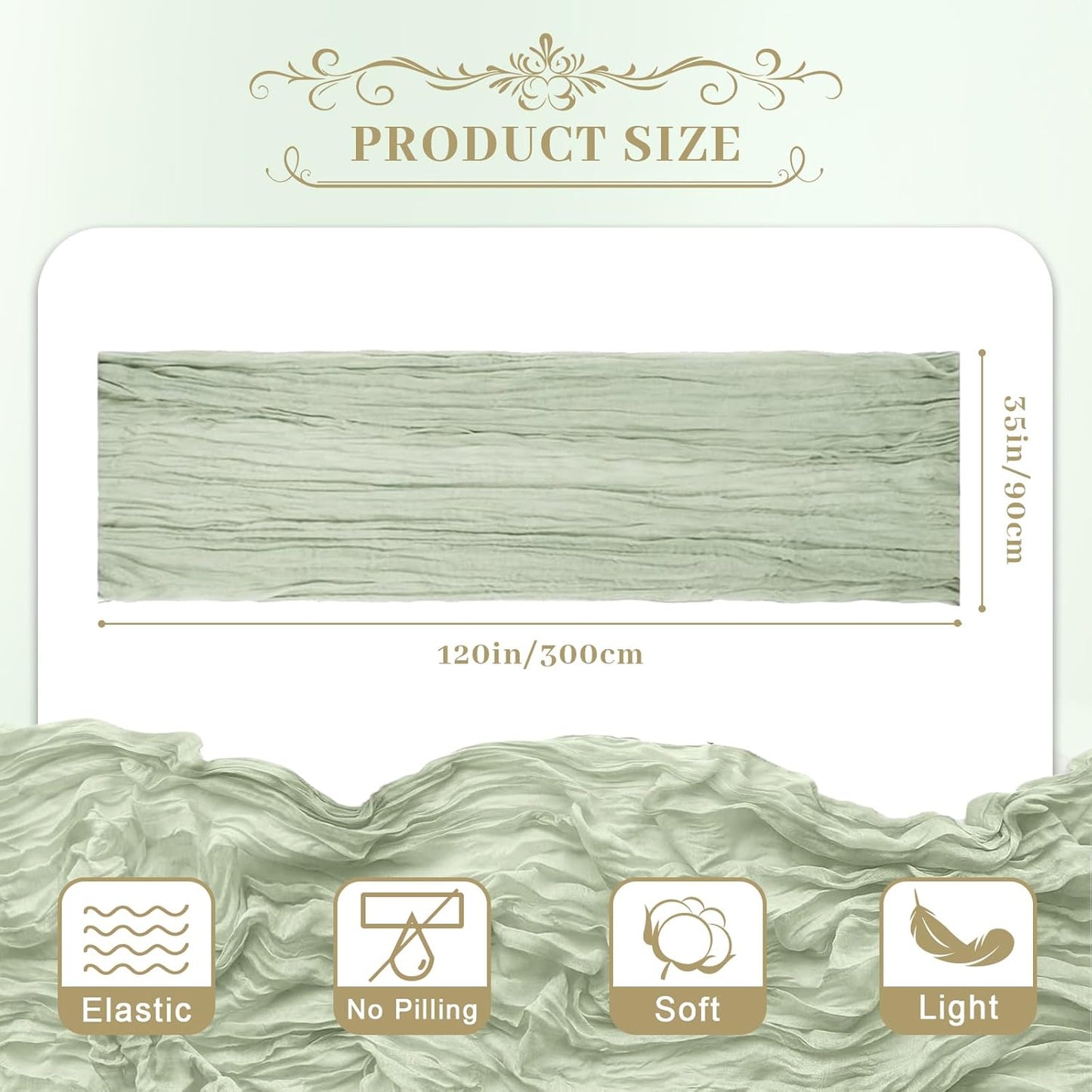 Le courant 12pcs 10Ft Cheesecloth Table Runner, Rustic Boho Gauze Cheese Cloth Runner Table Runner for Weddings Bridal Baby Shower Birthday Holiday Parties Home Decor, Sage Green