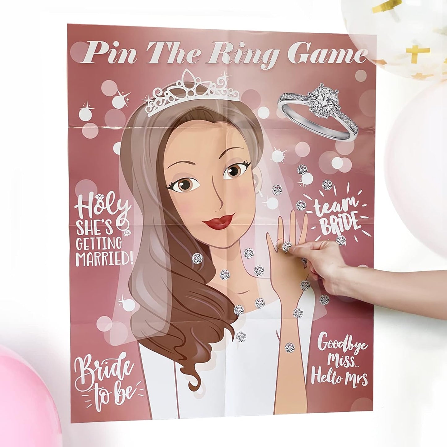Bridal Shower Games, Pin The Ring On The Bride, Bridal Shower Engagement Wedding Shower Bachelorette Party Games 50 Guests