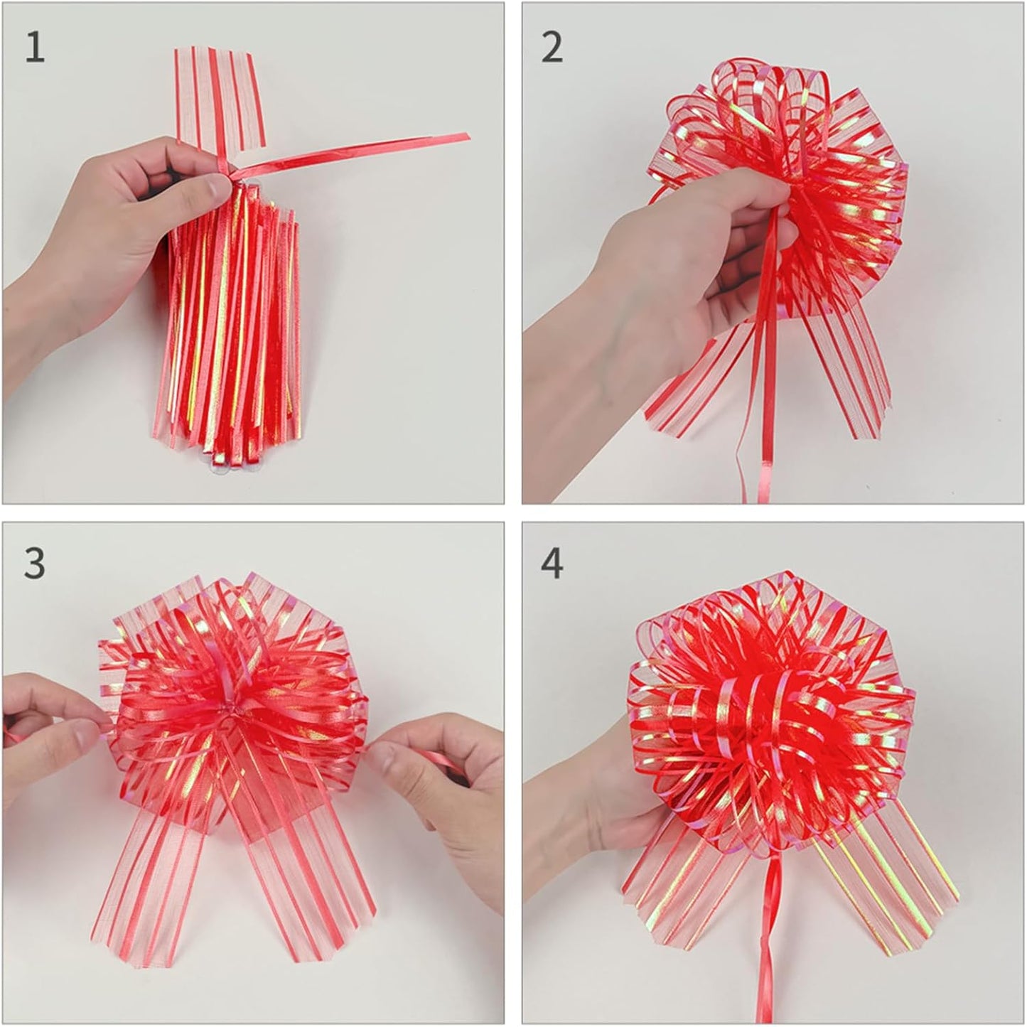 12 Pcs 6 Inch Large Organza Pull Bow Ribbon – Elegant Gift Bows for Wedding Decorations, Christmas Wrapping, Birthday Parties, Car Decor, Gift Baskets, and Valentine's Day Packaging(Golden)