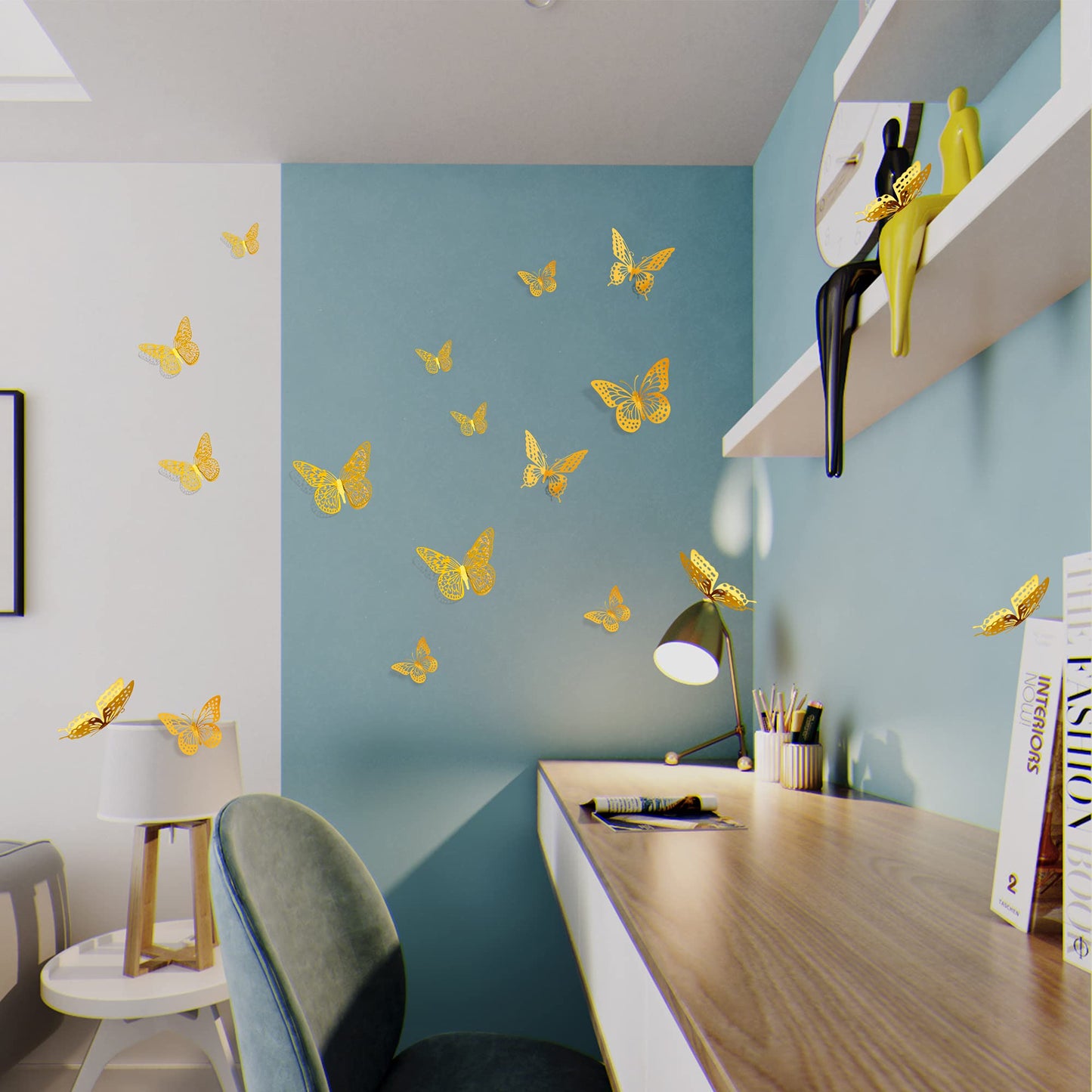 SAOROPEB 3D Butterfly Wall Decor 48 Pcs Gold Butterfly Birthday Decorations