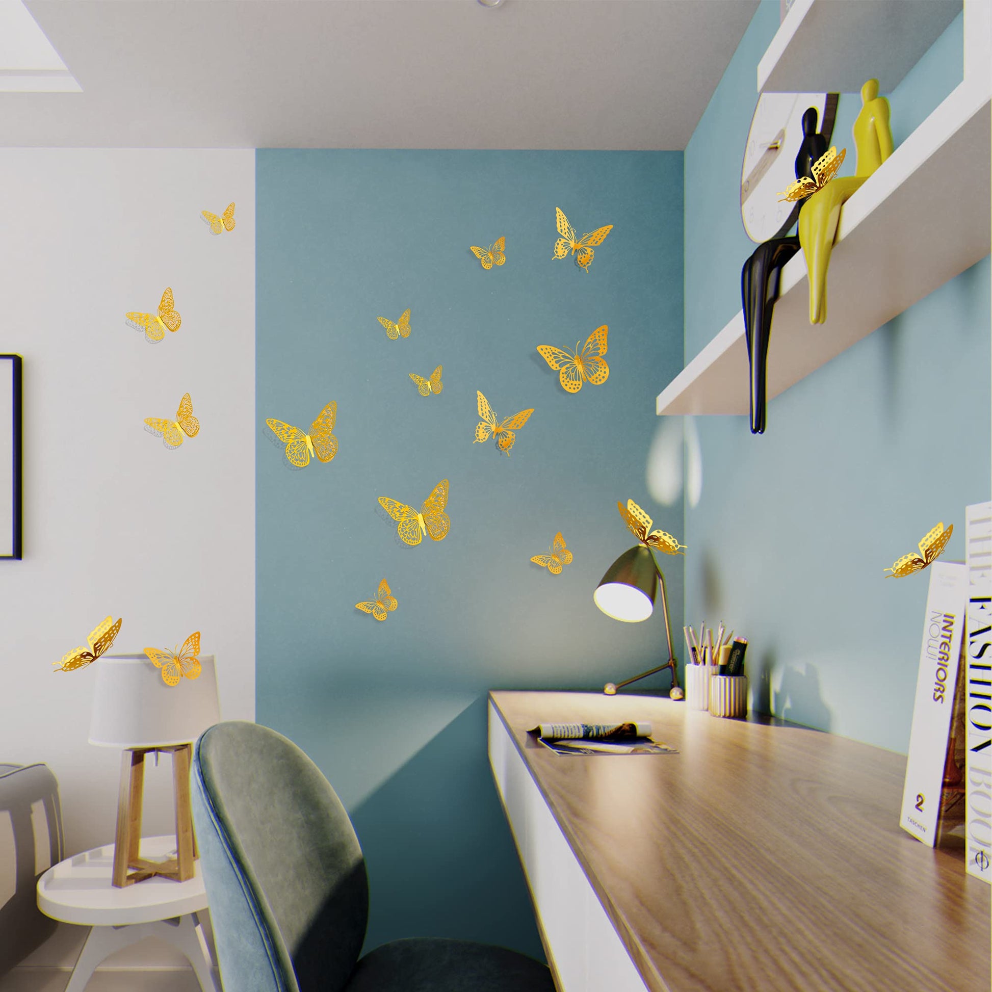 SAOROPEB 3D Butterfly Wall Decor 48 Pcs Gold Butterfly Birthday Decorations