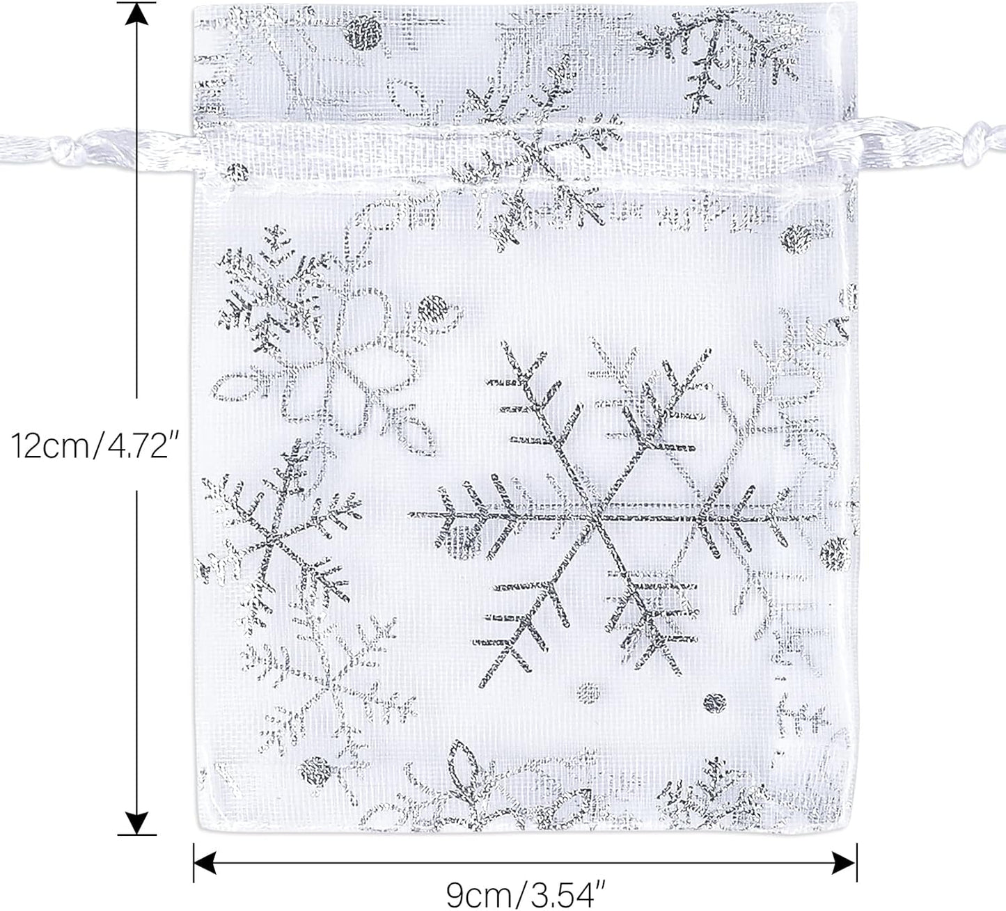 jijAcraft 4x6 Inch Christmas Organza Bags - 50Pcs White Snowflake Gift Bags with Drawstring, Xmas Party Favor Sheer Mesh Pouches for Winter Gift, Candy, Jewelry Bag