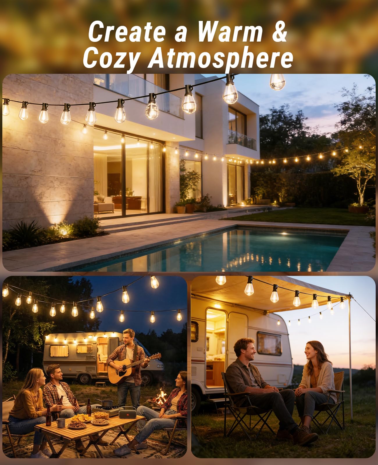 Tenmiro 200FT LED Outdoor String Lights with Remote, 72+2 Shatterproof Bulbs Dimmable Timing 3