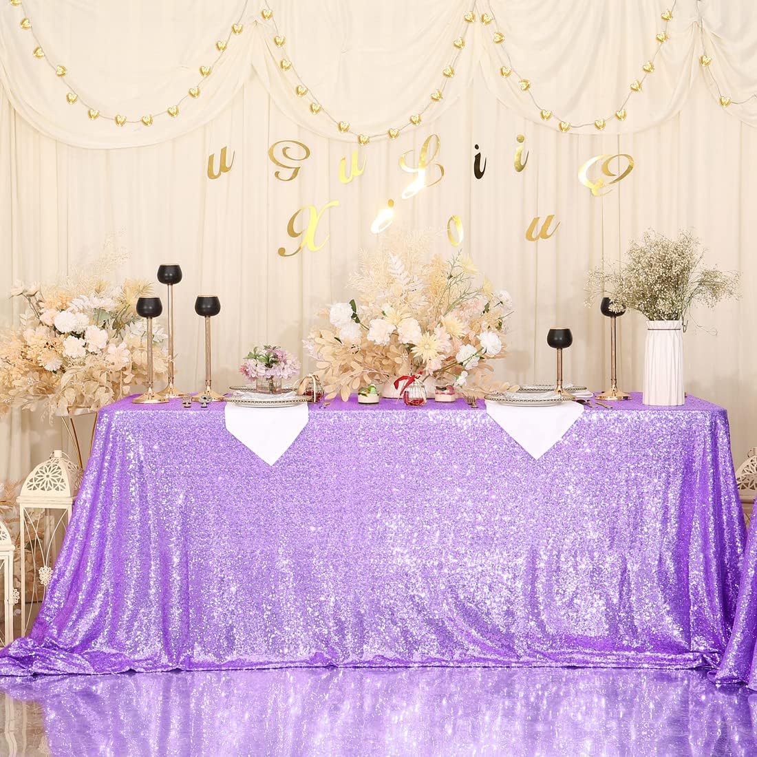 SquarePie Sequin Tablecloth 60 x 120 Inch Lavender Sparkly Table Linen for Wedding Party