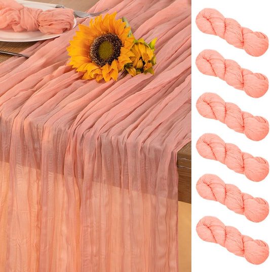 Coral Pink Cheesecloth Table Runner 6 Pack Fall Table Runners Boho Gauze 120 Inches Coral Cheese Cloth Fall Table Decorations for Thanksgiving Wedding Bridal Baby Shower Tea Party Decor