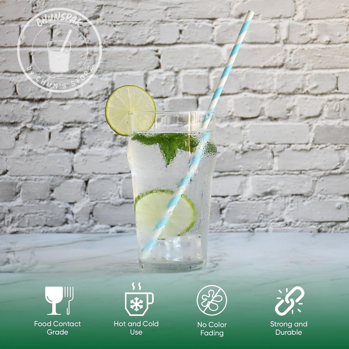 Aqua Paper Straws 10 Inch Extra Long - for Tall Drinks, Baby Shower, Parties, Cocktails - 100 Counts