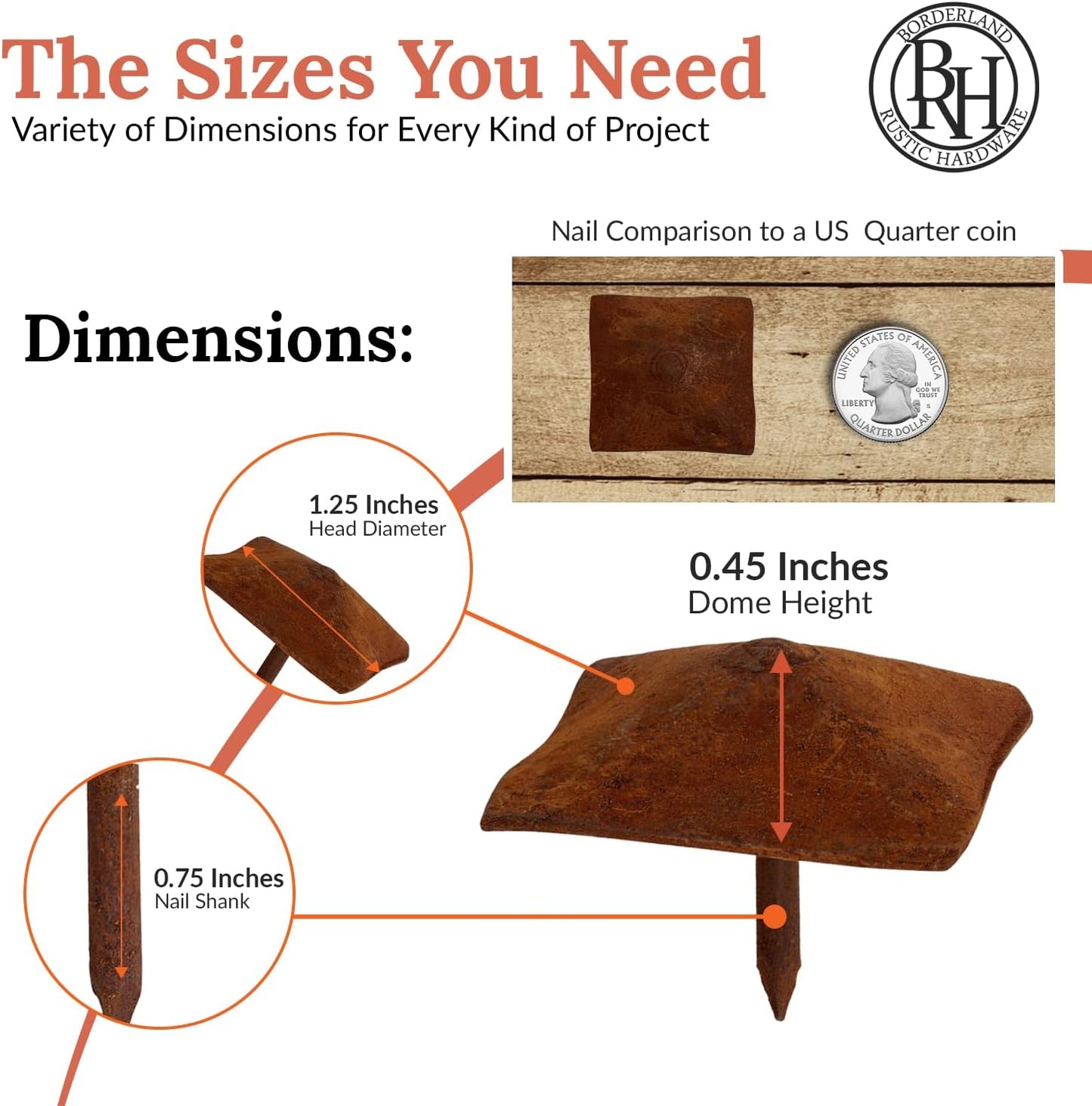 50 Pack 1.25" Square Head Iron Clavos Decorative Nails – Rusted – Handmade Rustic Square Fasteners for Farmhouse Shutters, Faux Wood Beams, Barn Doors, Shutters, and Gates – Ornamental Wood Accent