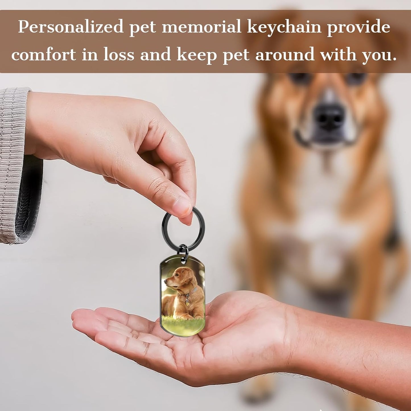 Custom Dog Memorial Photo Keychain Personalized Sympathy Gifts for Loss of Dog Memorial Passing Away Gifts for Dog Cat Lovers (02-Color)