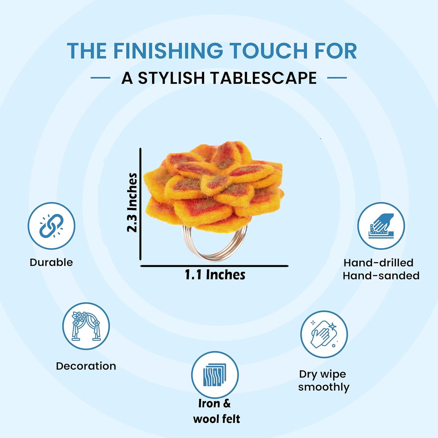 Wool Felt Napkin Ring Set of 8 - Elegant Flower Spring & Farmhouse Table Décor with Silver Electroplated Metal Alloy Base - Perfect for Banquet Table Decor & Daily Use (Multi) - CLEENTABLE