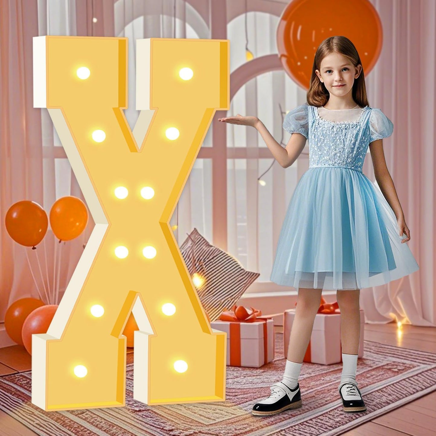 4FT Marquee Light Up Letters, Big Marquee Letter X, Pre-Cut Cardboard Letter Kit for Baby Shower Birthday, LED Marquee Letters for Engagement Wedding Party Decor Xmas Christmas Decorations