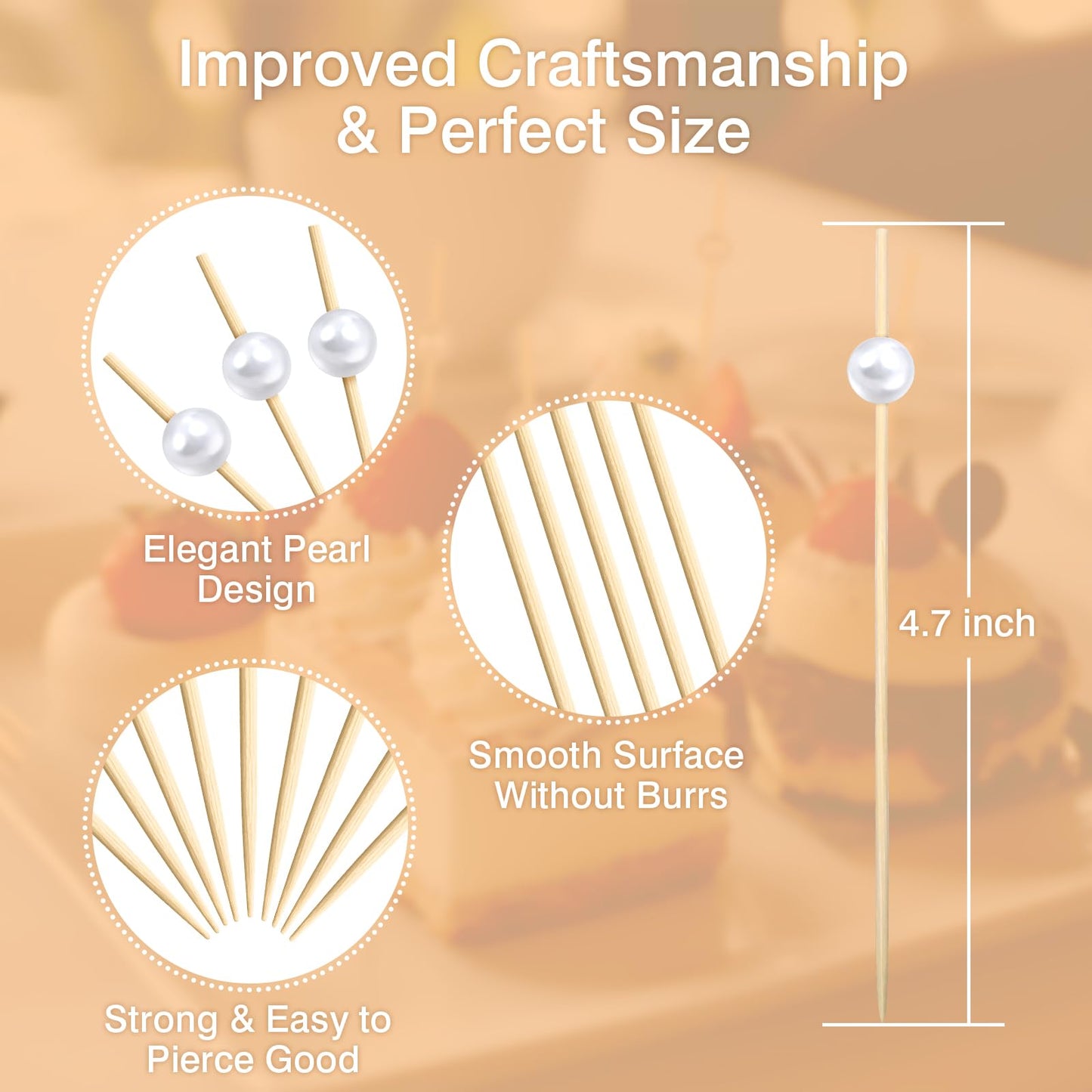 FATLODA 200PCS Cocktail Picks, White Pearl Fancy Toothpicks for Appetizers
