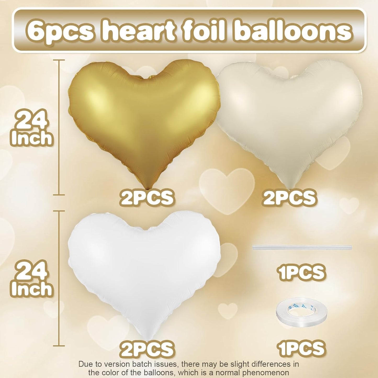 White Gold Heart Balloons,24Inch Large Cream White Heart foil Balloon for Valentine's Day Birthday Wedding Baby Shower Anniversary Decorations