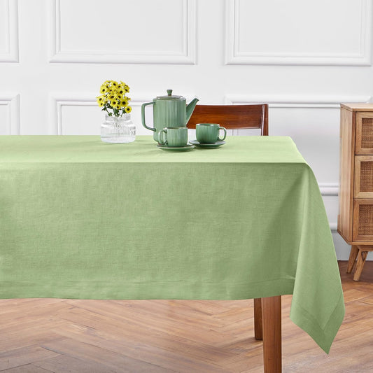 Solino Home Linen Tablecloth 60 x 90 Inch - 100% Pure Linen Laurel Green Table Cloth for Rectangle Tables - Fete, Machine Washable Tablecloth for Fall, Autumn, Thanksgiving