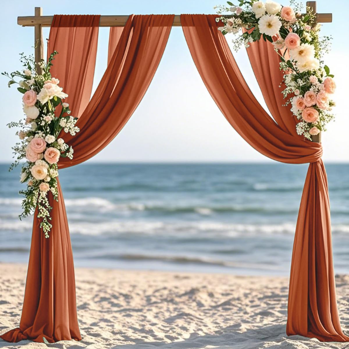 Terracotta Fall Thanksgiving Elegant Arch Draping Fabric 2 Panels Outdoor 29" × 20Ft Sheer Chiffon Curtain Drapes for Wedding Ceremony Birthday Party Garden Brunch 2 Panels