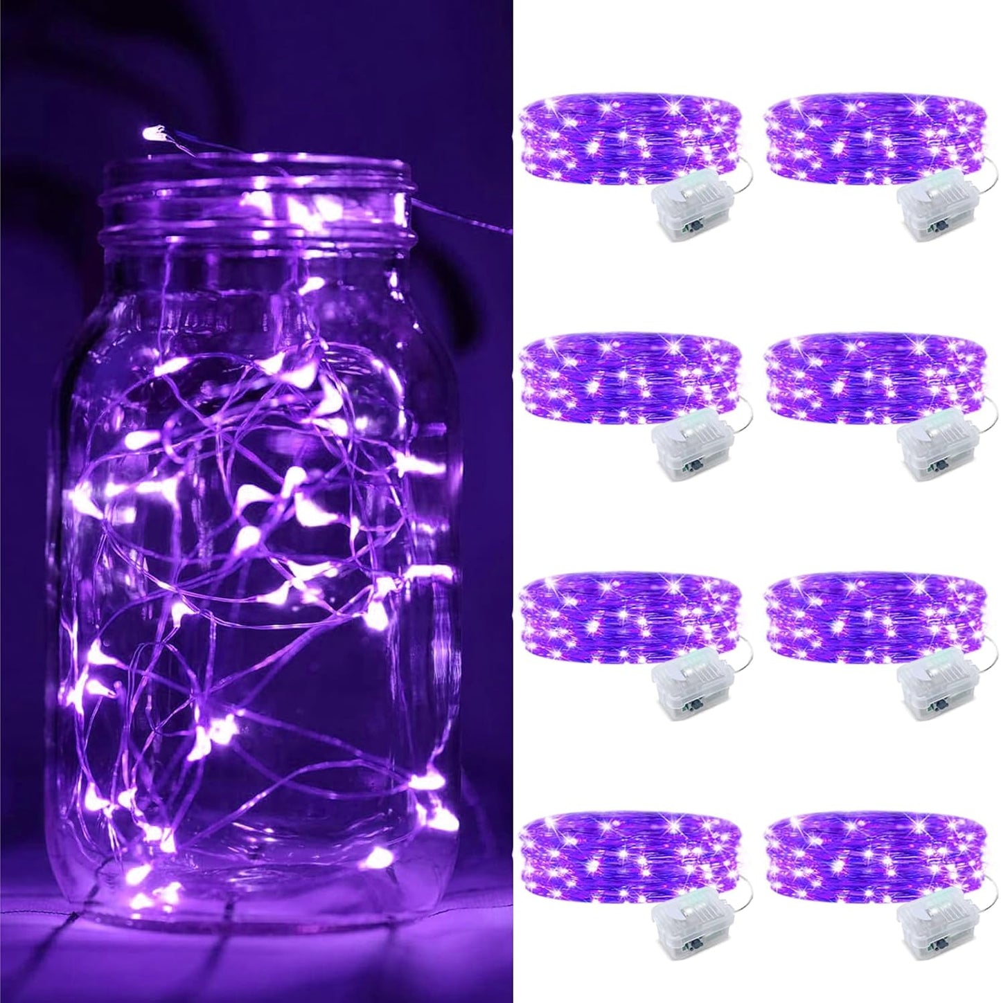 ZGWJ 8 Pack Fairy Lights Battery Operated, 7ft 20 Mini LED Fairy String Lights Silver Wire 3 Modes for DIY, Parties, Wedding, Bedroom, Halloween Christmas Decoration Purple