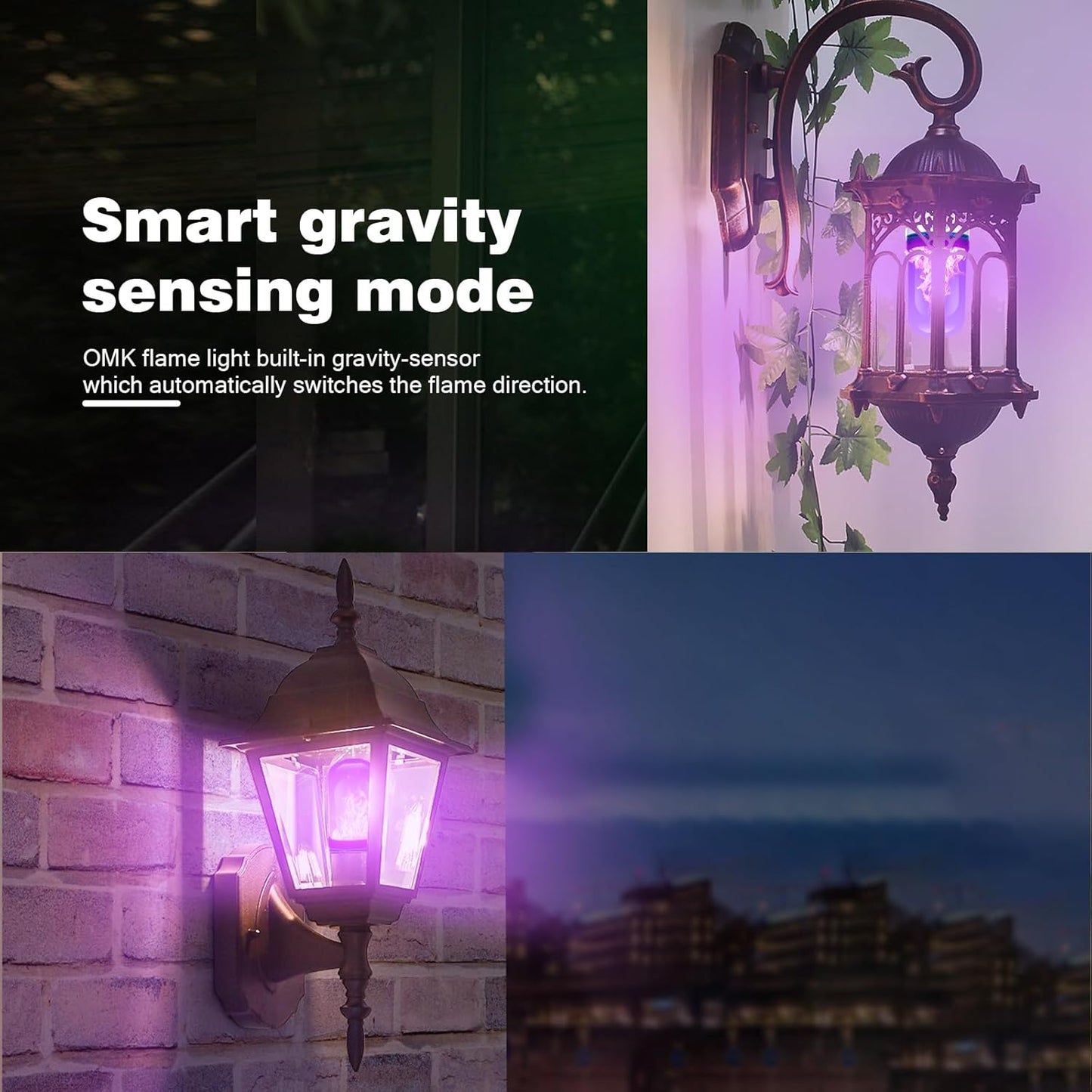 OMK 【Upgraded】 Purple LED Flame Light Bulbs - Flickering Light Bulbs with Gravity Sensing, E26 Base Flame Bulb, Holiday Christmas Indoor Outdoor Light Bulbs, Valentine Decoration Gifts Lights (2Pack)