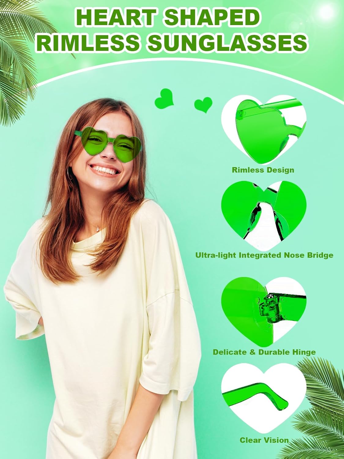 12 Pairs Heart Shaped Sunglasses for Women Colorful Glasses Fun Trendy Transparent Heart Sunglasses Party Favor (1 Pair-Fluorescent Green)