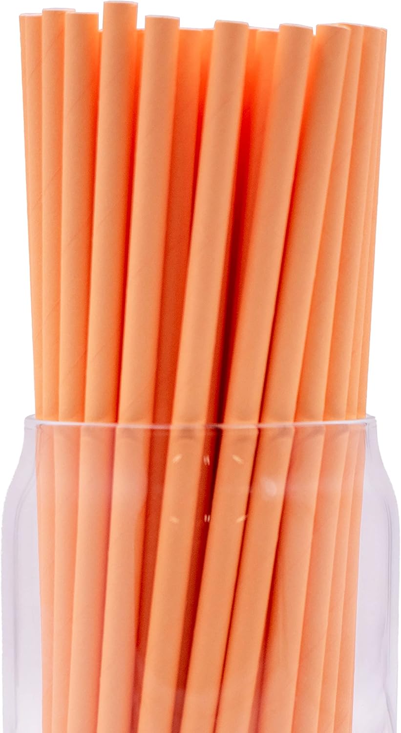 Pack of 300 Pastel Orange Biodegradable 4-Ply Paper Drinking Straws (Compostable, Non-toxic, BPA-free)