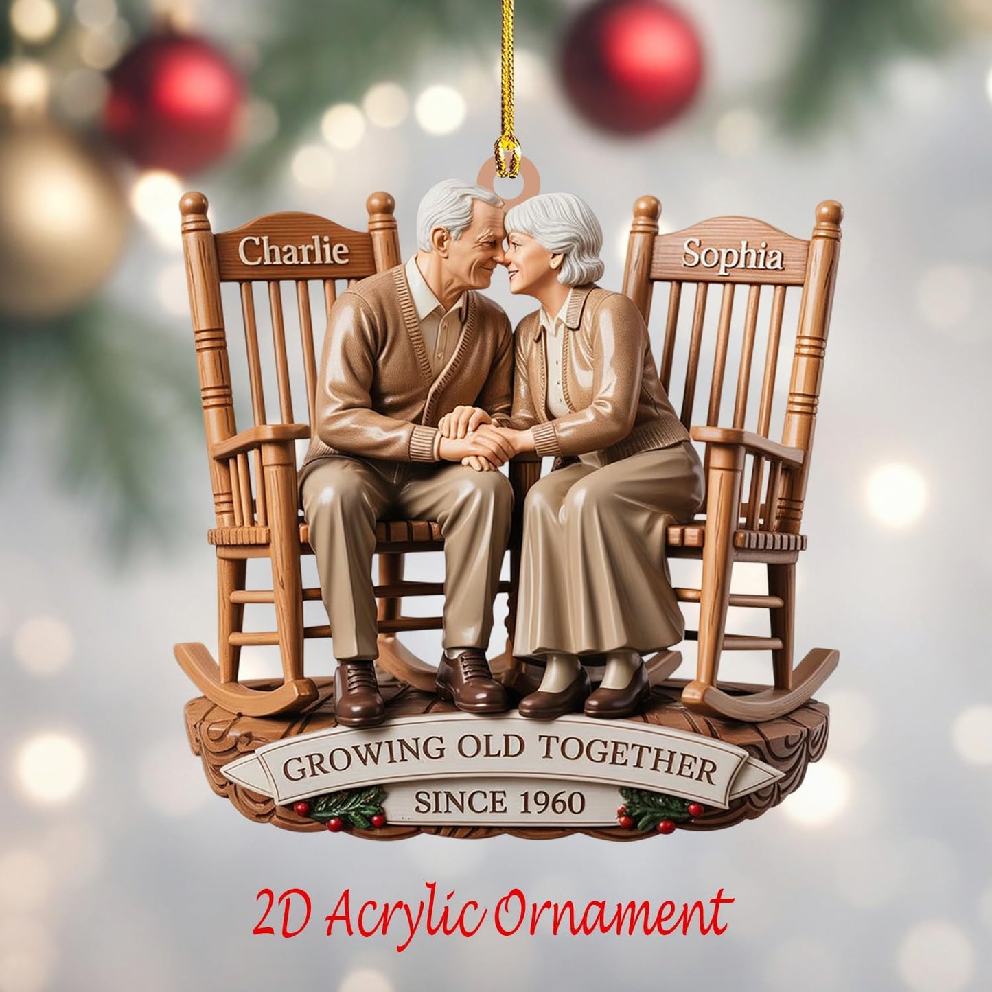 Love Signal Growing Old Together Christmas Ornament, Personalized Couple Ornaments for Christmas Tree Decor, Gifts for Wife Husband Mom Dad Women Men, Boyfriend, 2D Flat Acrylic, Ceramic Ornament 01