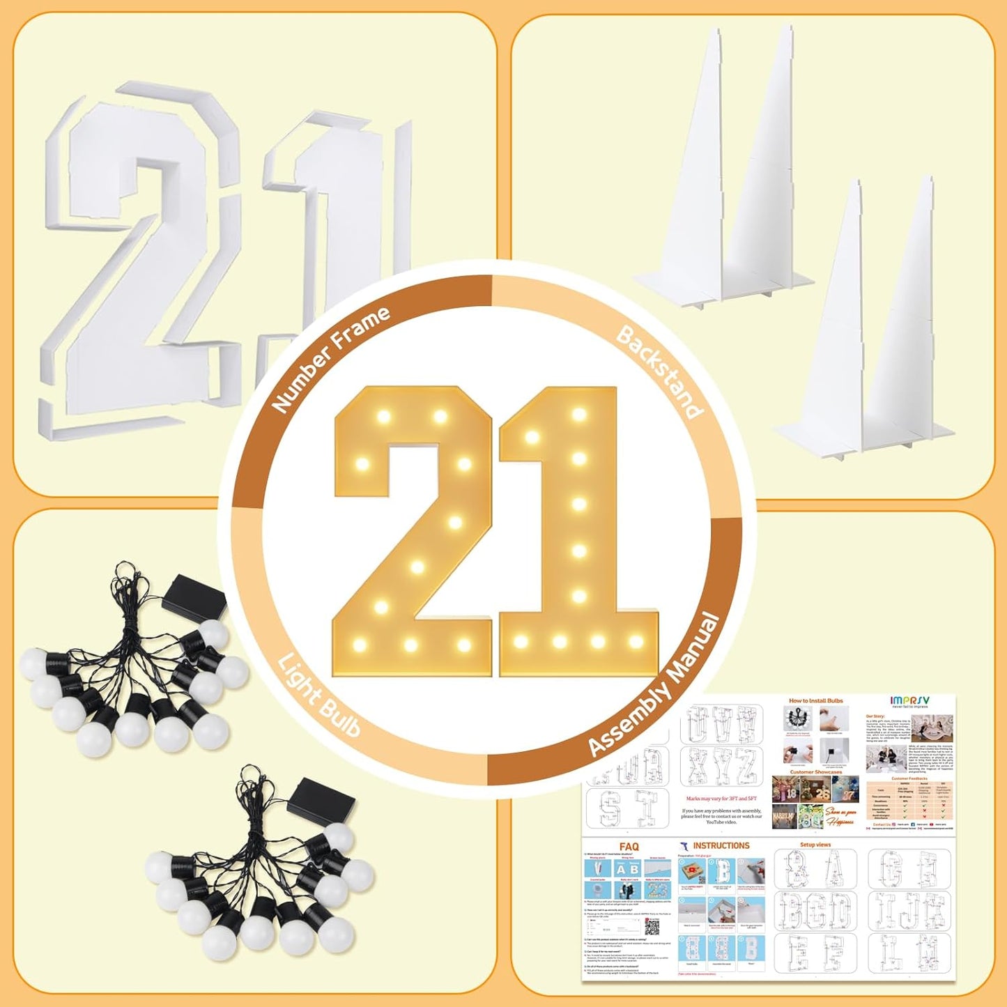 imprsv 4FT Light Up Numbers, Marquee Numbers 21st Birthday Decorations for Her Him, Large Light Up Numbers 21st Birthday Women Foam Board Anniversary Party Decorations Arch Kit (DIY)