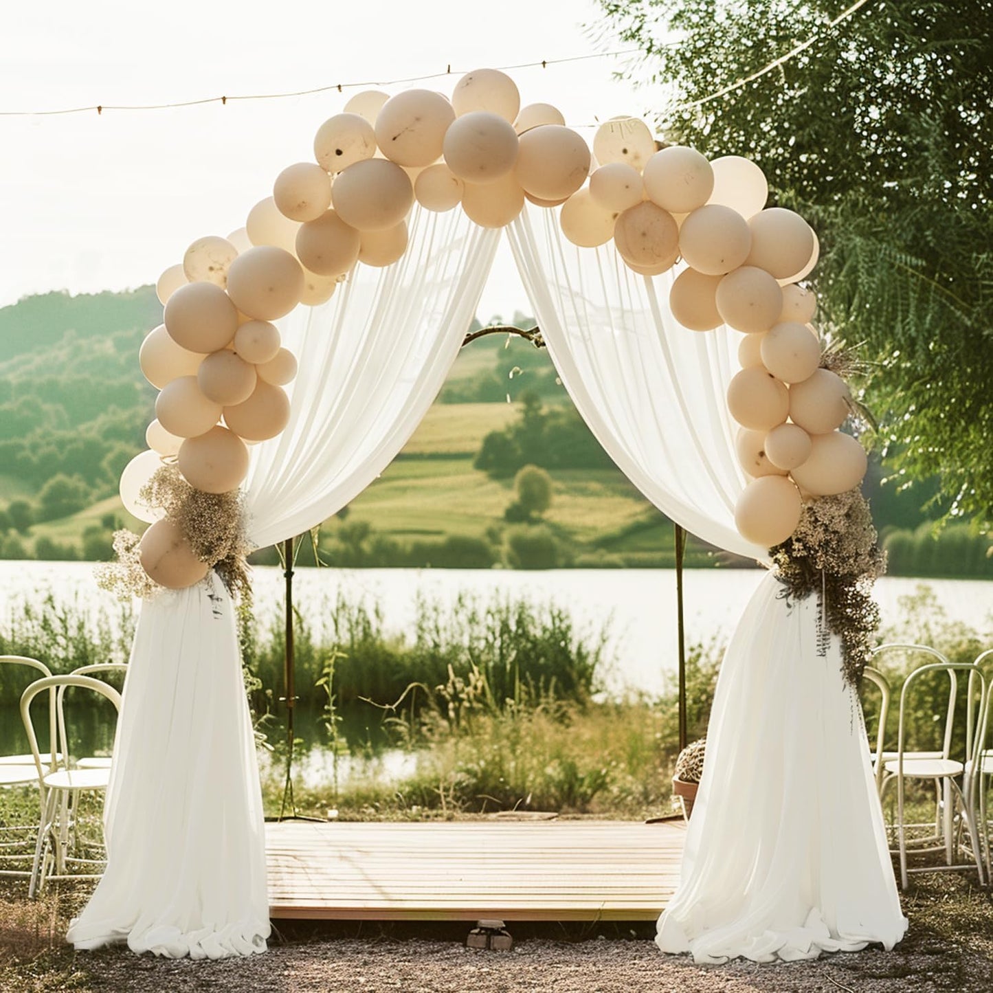 Wokceer Ivory Wedding Arch Draping Fabric Backdrop 4 Panels 28.7" X 20FT Sheer Drapes Fabric for Wedding Arbor Ceremony Party