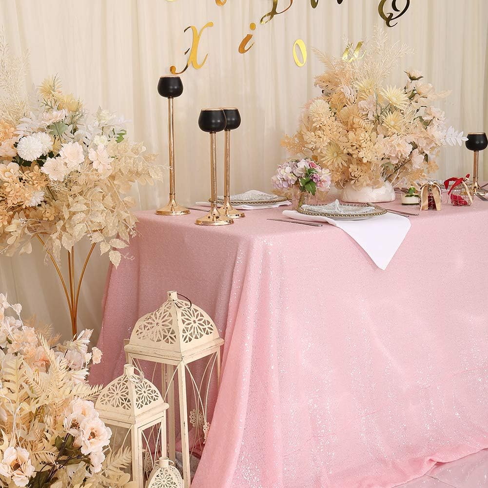 SquarePie Sequin Tablecloth 60 x 102 Inch Pink Sparkly Table Linen for Wedding Party