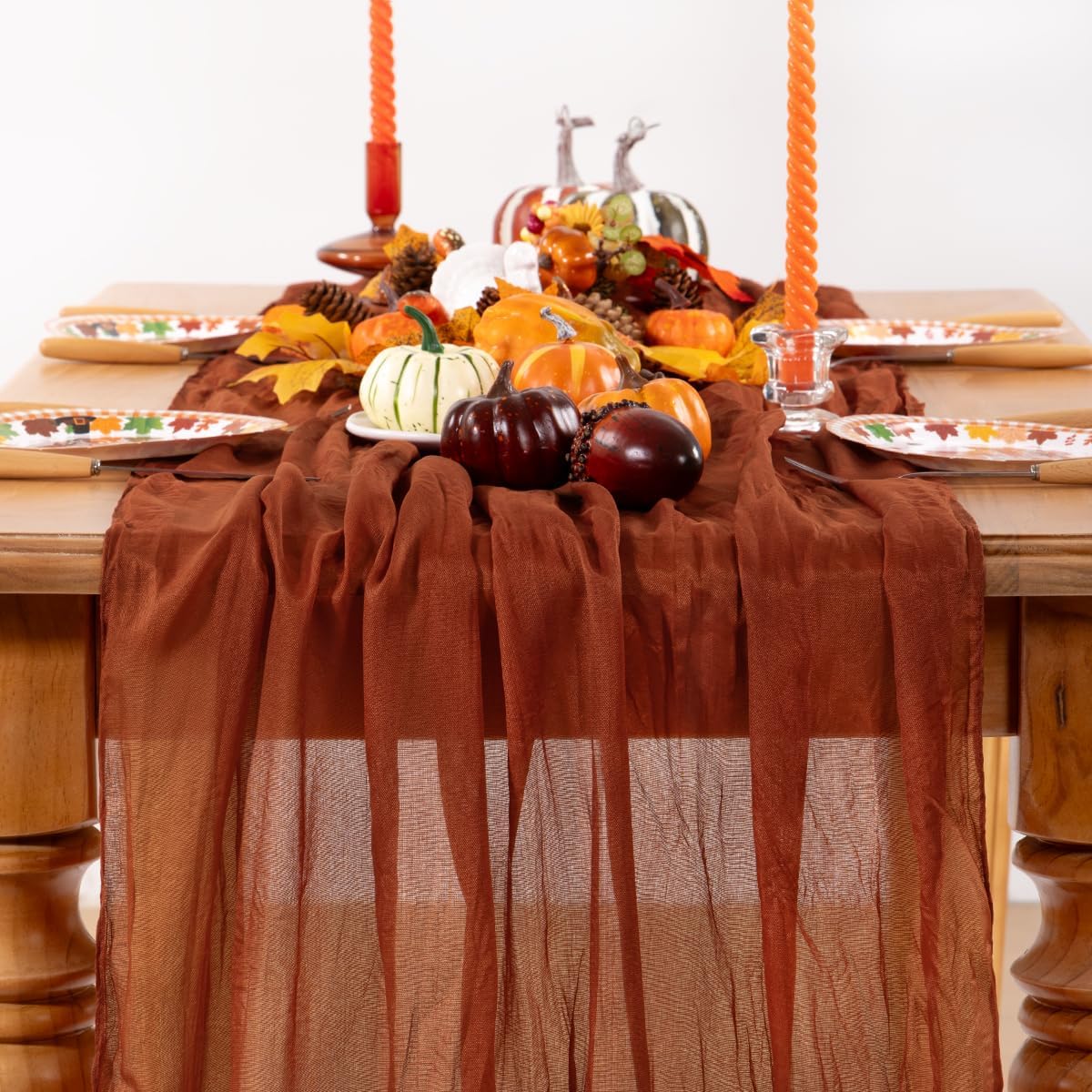 Terracotta Cheesecloth Table Runner Fall Burnt Orange Cheese Cloth Table Runner 120 Inches Rust Thanksgiving Fall Table Decorations for Friendsgiving Wedding Bridal Baby Shower Party