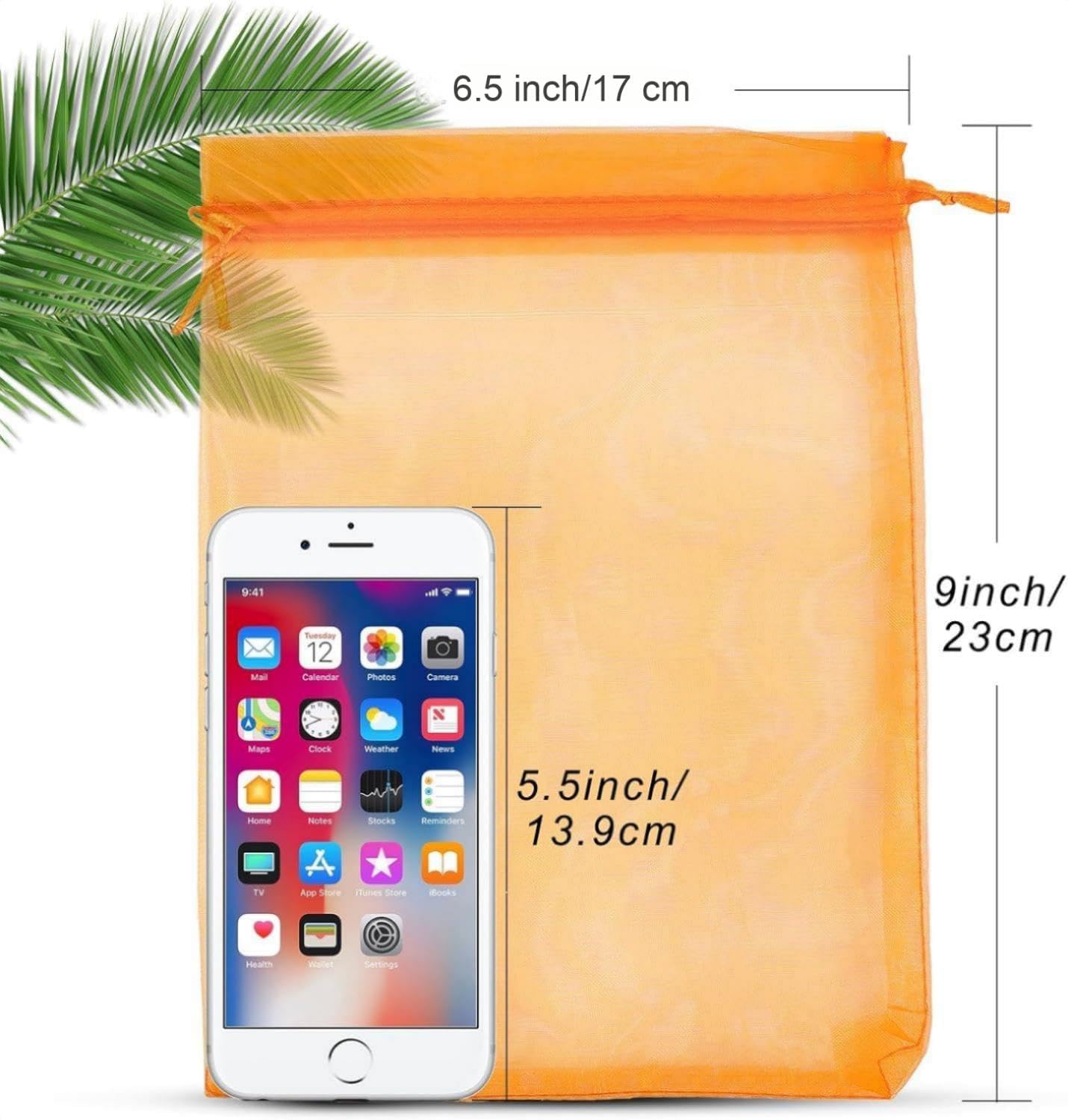 ANZNKU 100 Pack Sheer Organza Bags 6x9 inches, Mesh Bags Drawstring for Gifts Favor Bag for Party Wedding Christmas Halloween(Orange)