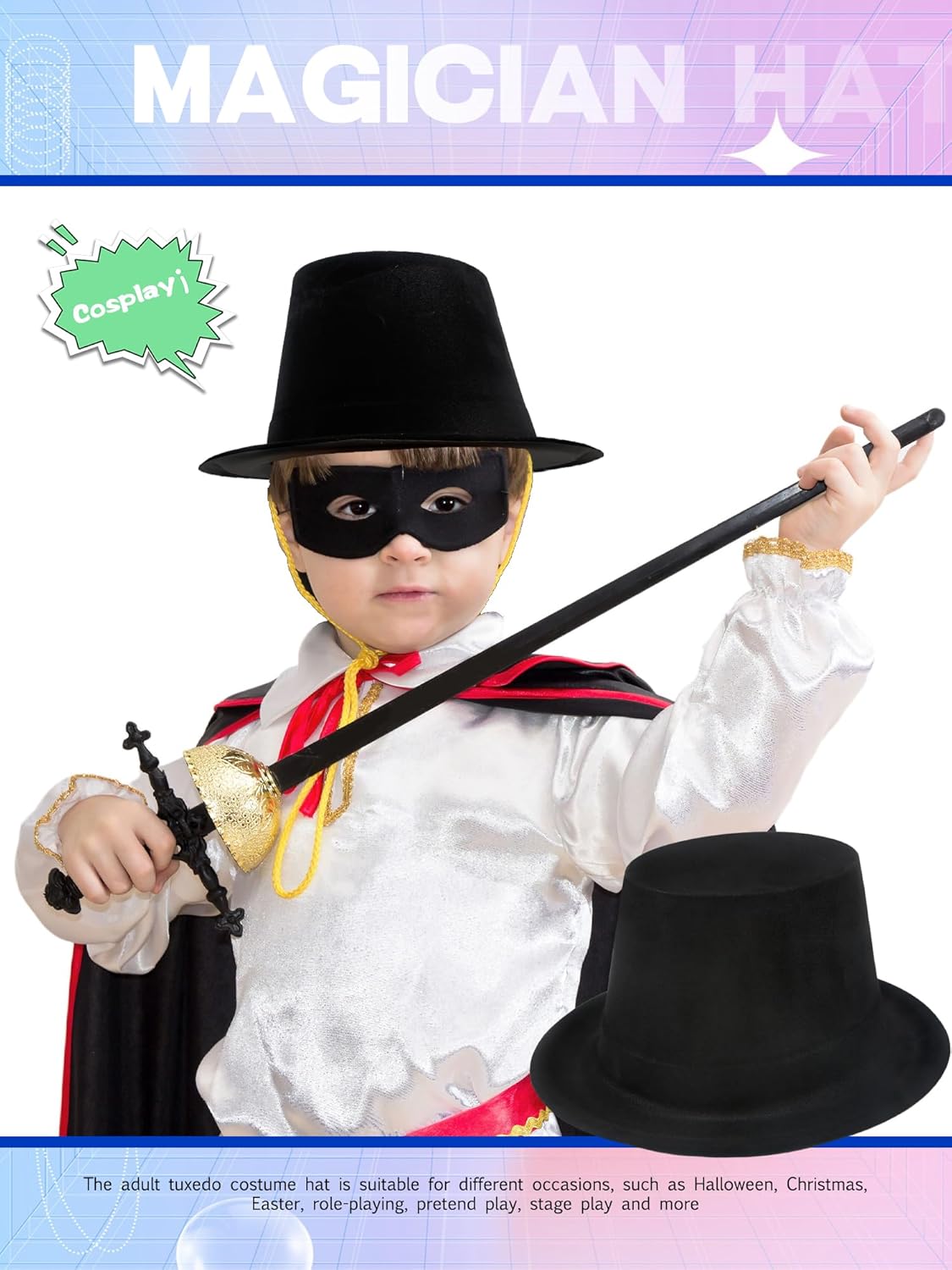 8 Pack Kids Plastic Top Hat Black Magician Hat Party Top Hat for Toddler Halloween Christmas Costume Accessory