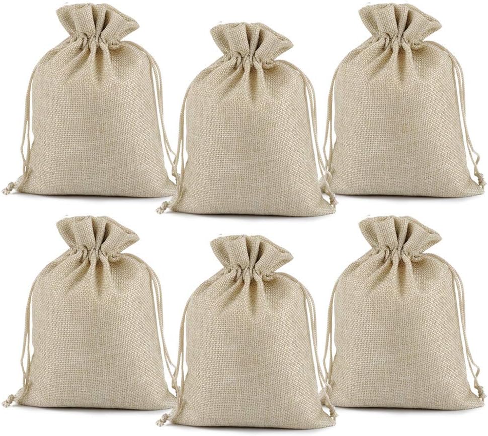 Lucky Monet 25/50/100PCS Burlap Gift Bags Wedding Hessian Jute Bags Linen Jewelry Pouches with Drawstring for Birthday, Party, Wedding Favors, Present, Art and DIY Craft (50Pcs, Cream, 3” x 4”)