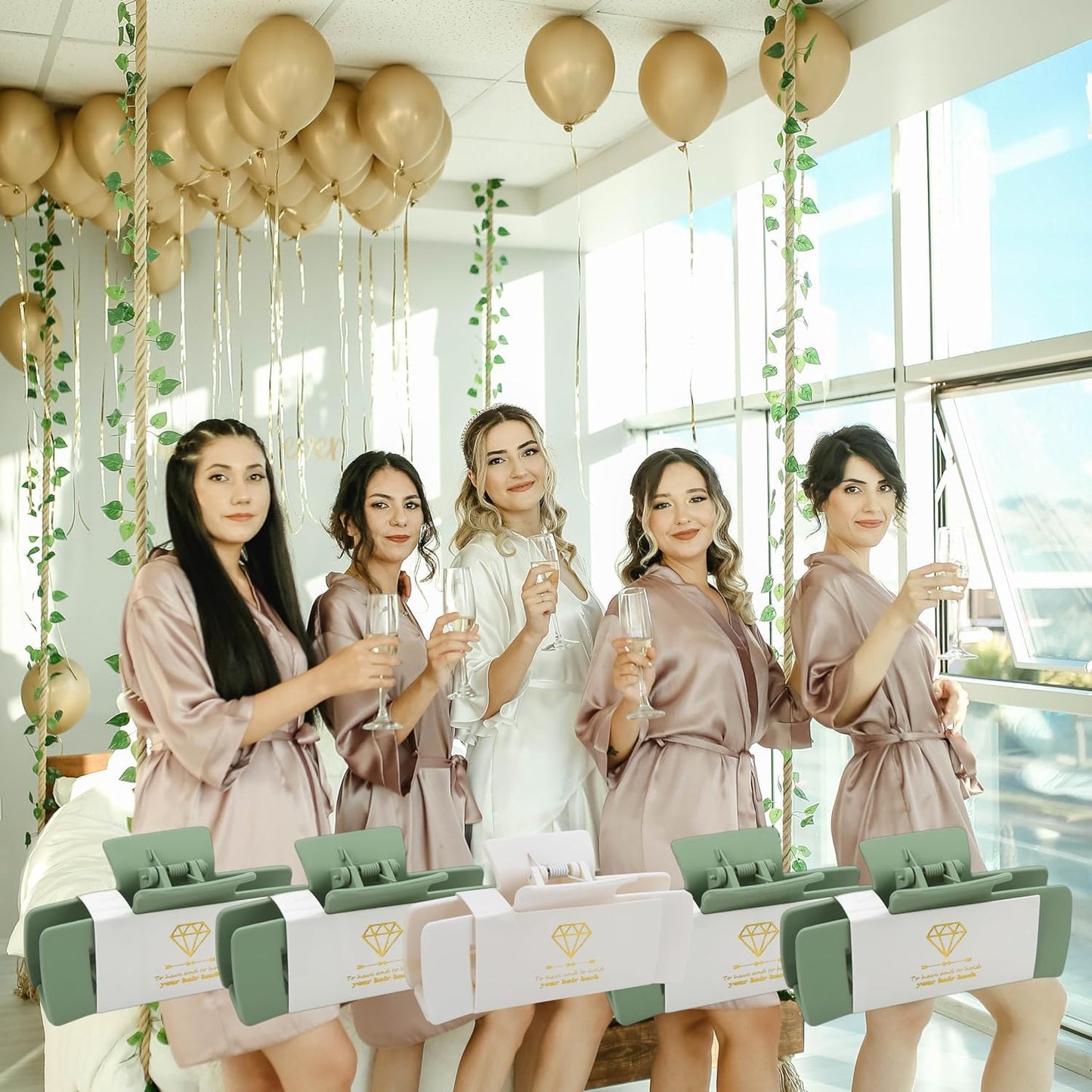 Bridesmaid Scrunchies Proposal Gifts 4.1inch square Hair Claws Bachelorette Hair Clip heart sunglasses Girls gift for Wedding Party Favors (18pcs Sage Green)