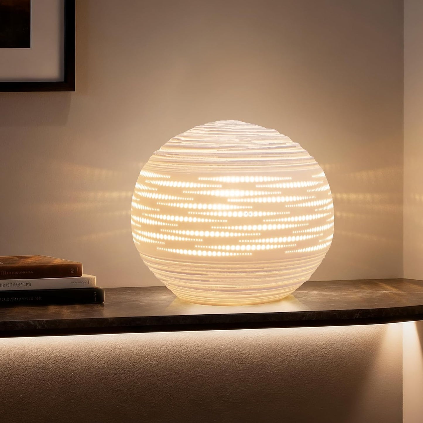 RONDURE 8.7" Modern Ceramic Table Lamp, Modern Bedside Lamps for Bedroom, Living Room and Nightstand, White Translucent Ceramic Shade, Warm Ambient Lighting, Home Decor