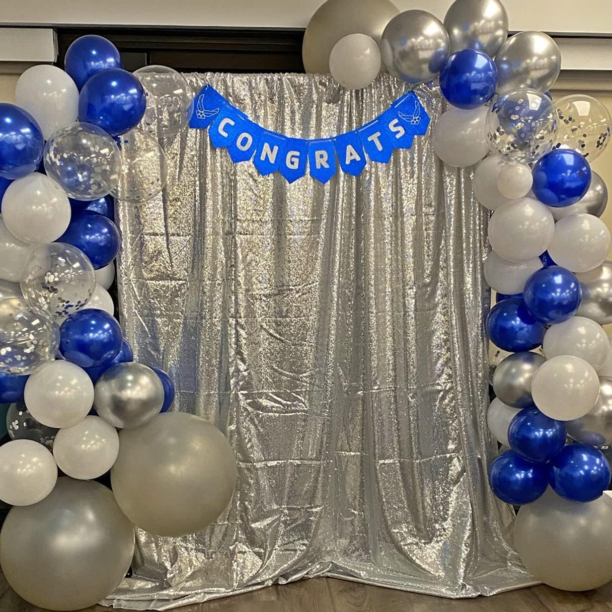 Poise3EHome 5Ft x 7Ft Silver Sequin Backdrop, Glitter Thick Satin Sequin Background Drapes, Sparkly Photography Curtain, Sequence Xmas Thanksgiving Backdrop for Wedding Party Holiday Festival Decor