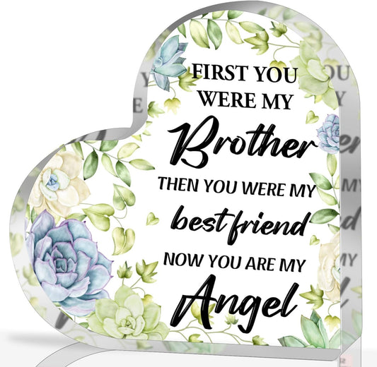 Sympathy Gifts for Loss of Brother, Memorial Gifts for Friends Man Male, In Memory of Brother Acrylic Heart Plaque, Bereavement Condolences Grief Gifts, Funeral Remembrance Decor Ornament Sign