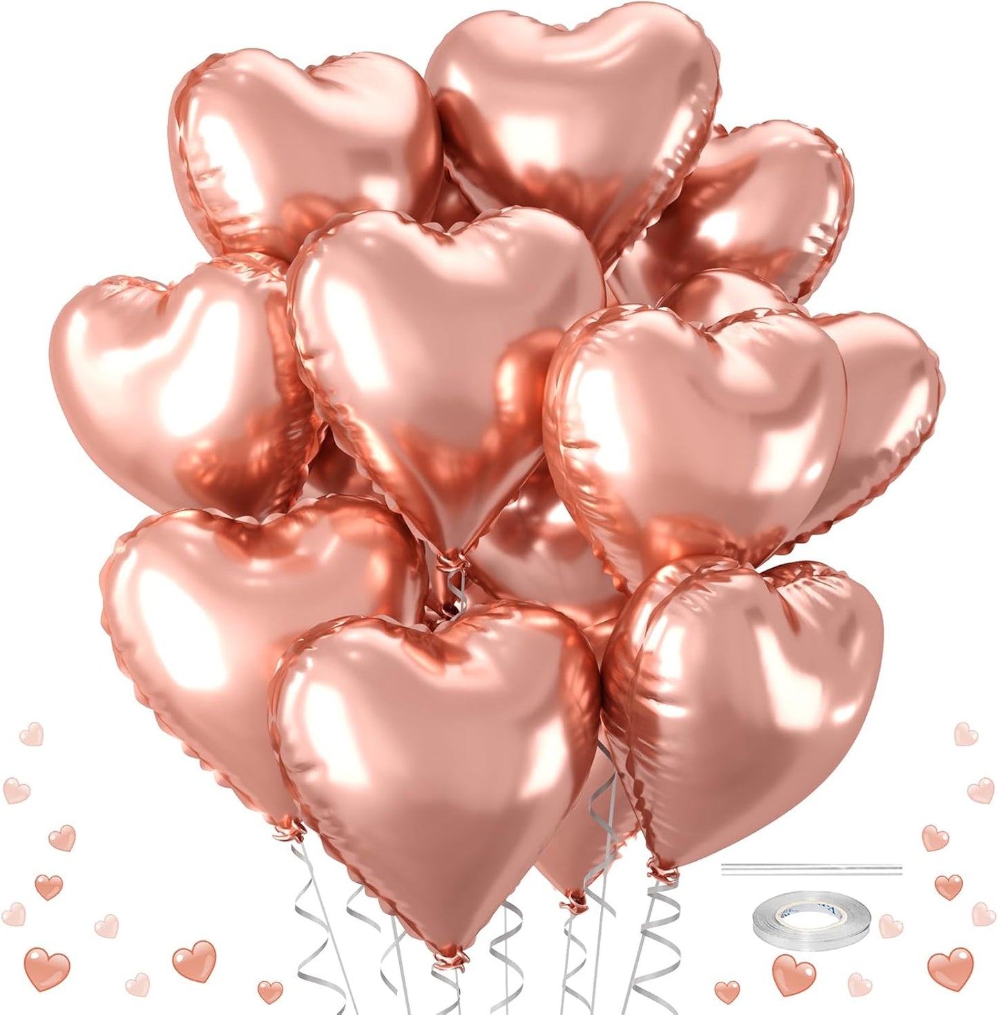 12 Pcs Heart Balloons, 18 inch Rose Gold Heart Shaped Balloons, Big Foil Helium Balloon, Love Balloon for Wedding Baby Shower Anniversary Backdrop Valentine Party Decorations