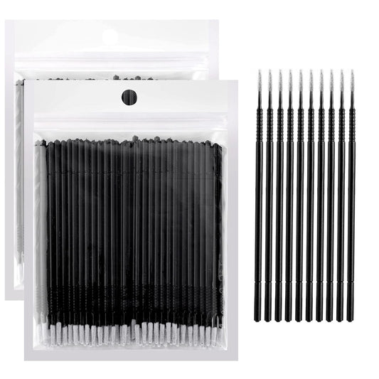 200PCS Micro Applicators Brushes Mini Cotton Swabs Remove Grafted Eyelash Glue Dedicated Brush Disposable Microswabs for Eyelash Extensions Make up and Lash Clean and Personal Care (Black 1)