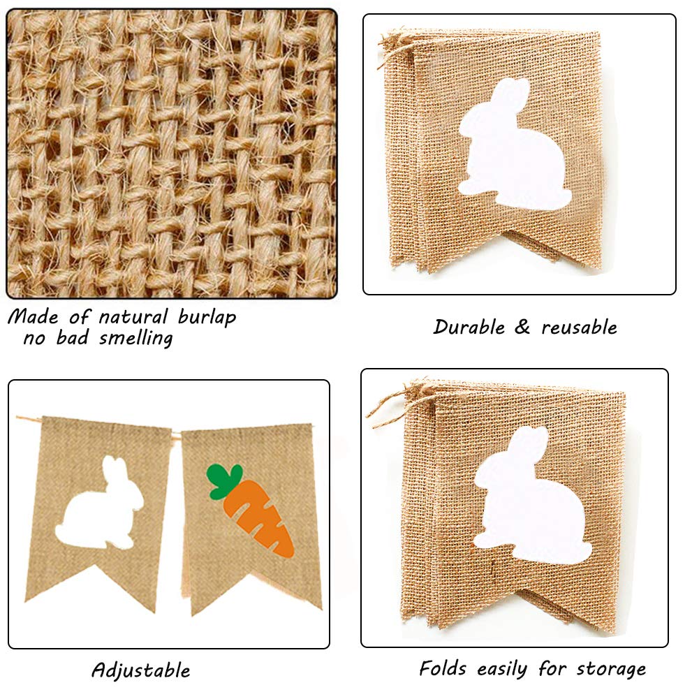 Burlap Rabbit Radish Garland Banners Bunny Burlap for Easter Decorations