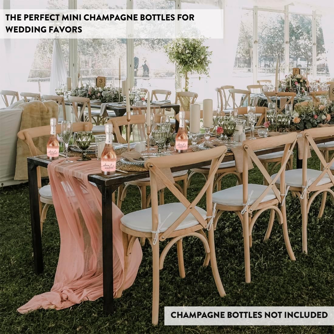 Andaz Press Personalized Mini Champagne Wine Bottle Labels, Blush Pink Faux Rose Gold Glitter Elegant, 20-Pack, Custom Wine Labels for Bottles Custom Champagne Labels Personalized Wine Labels