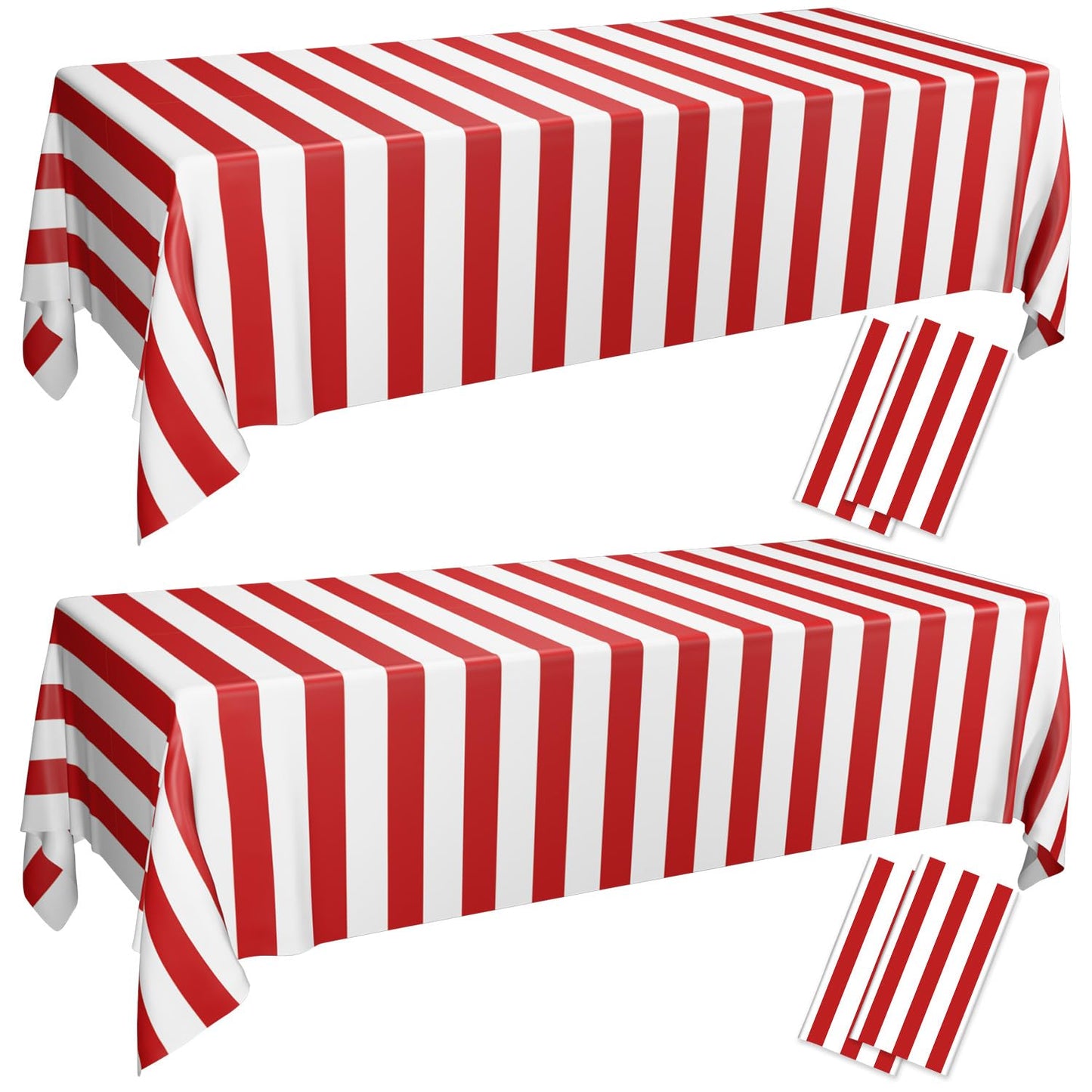 4 Pcs Carnival Tablecloths, Red and White Stripe Tablecloths, Red Plastic Table Cover, Circus Theme