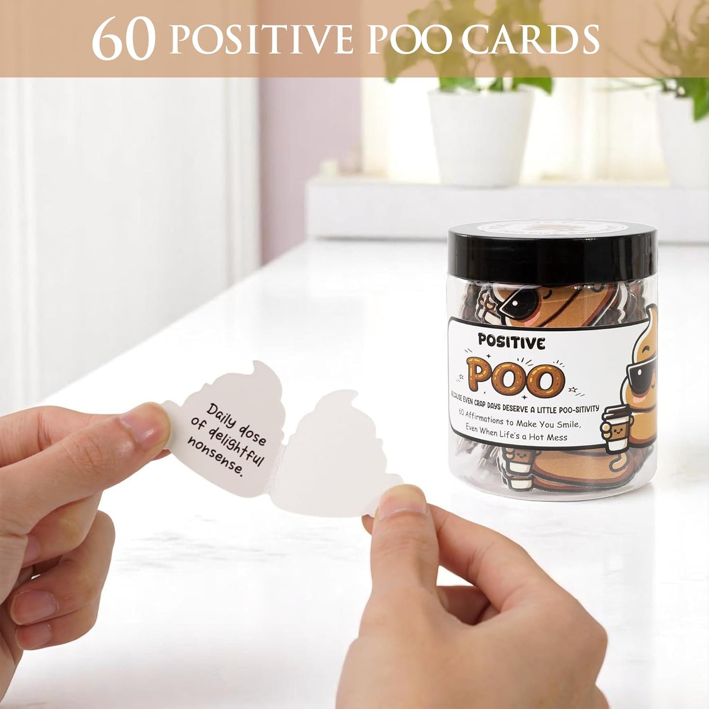 Positive Poo Jar – 60 Funny Affirmation Cards, Gag Gifts for Men, Women, Coworkers, Teens, Tween, Teen Girl Gift Trendy Stuff, Gifts for Dad, Bonus Dad, Back to School Gift (Positive Poo)