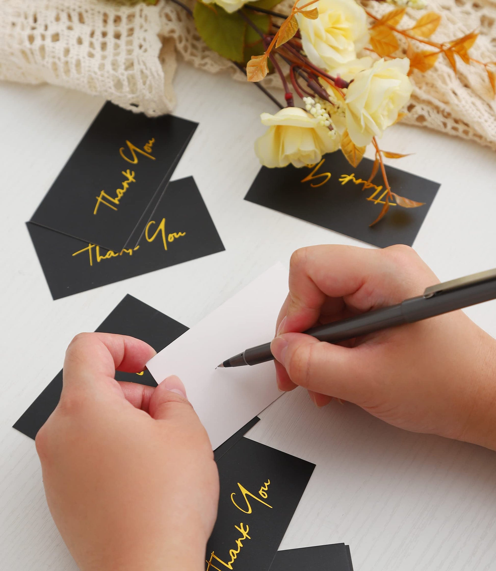 Winoo Design Gold Mini Thank You Cards Small Business - 100 PK - Flat Card No Fold, 2 x 3.5 Inches
