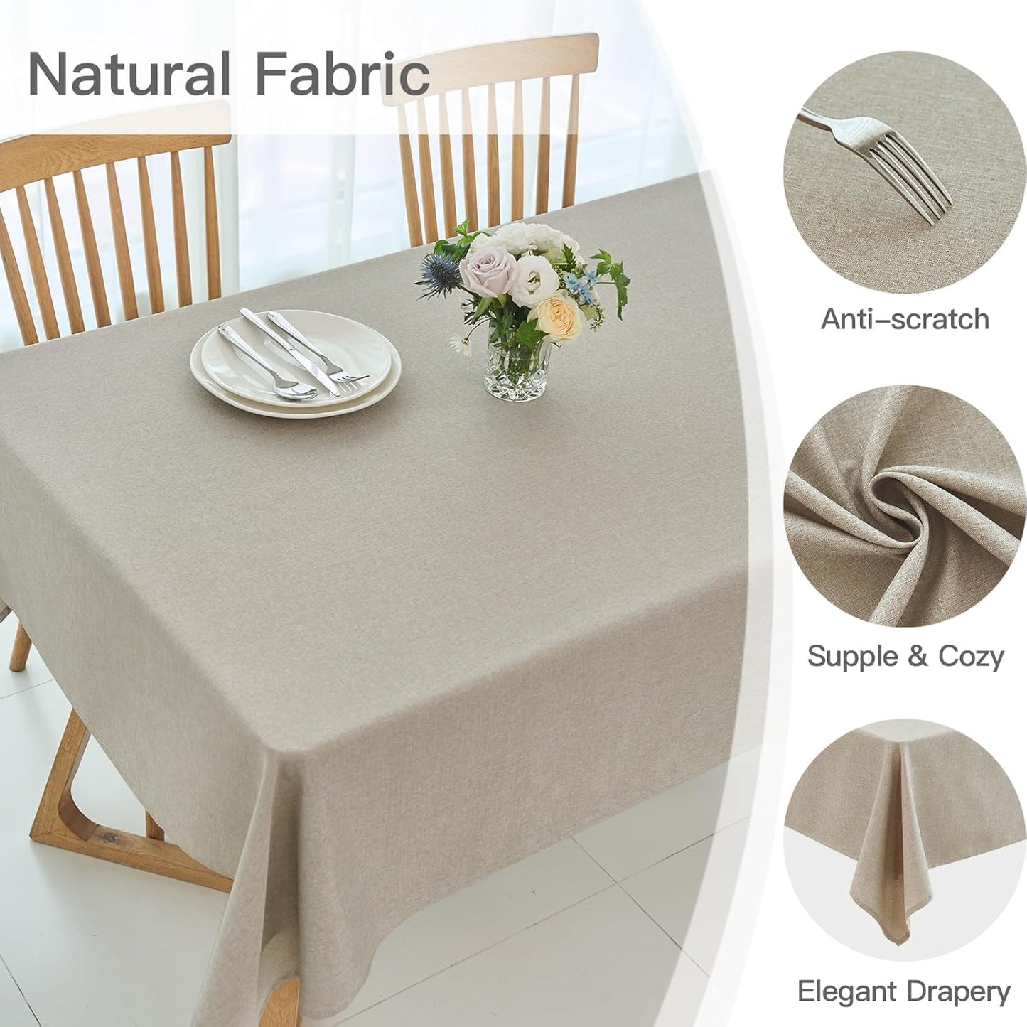 maxmill Linen Texture Tablecloth Water Resistance Antiwrinkle Spillproof Wipeable Washable Fabric Table Cloth for Dining Room, Buffet Banquet Party Holiday Dinner, Rectangular 60 x 108 Inch, Linen